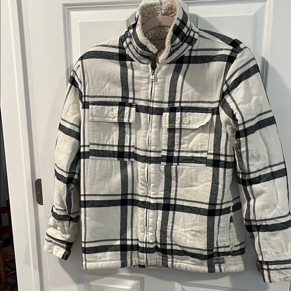 Hollister men’s xs  - Black and white lined fall jacket